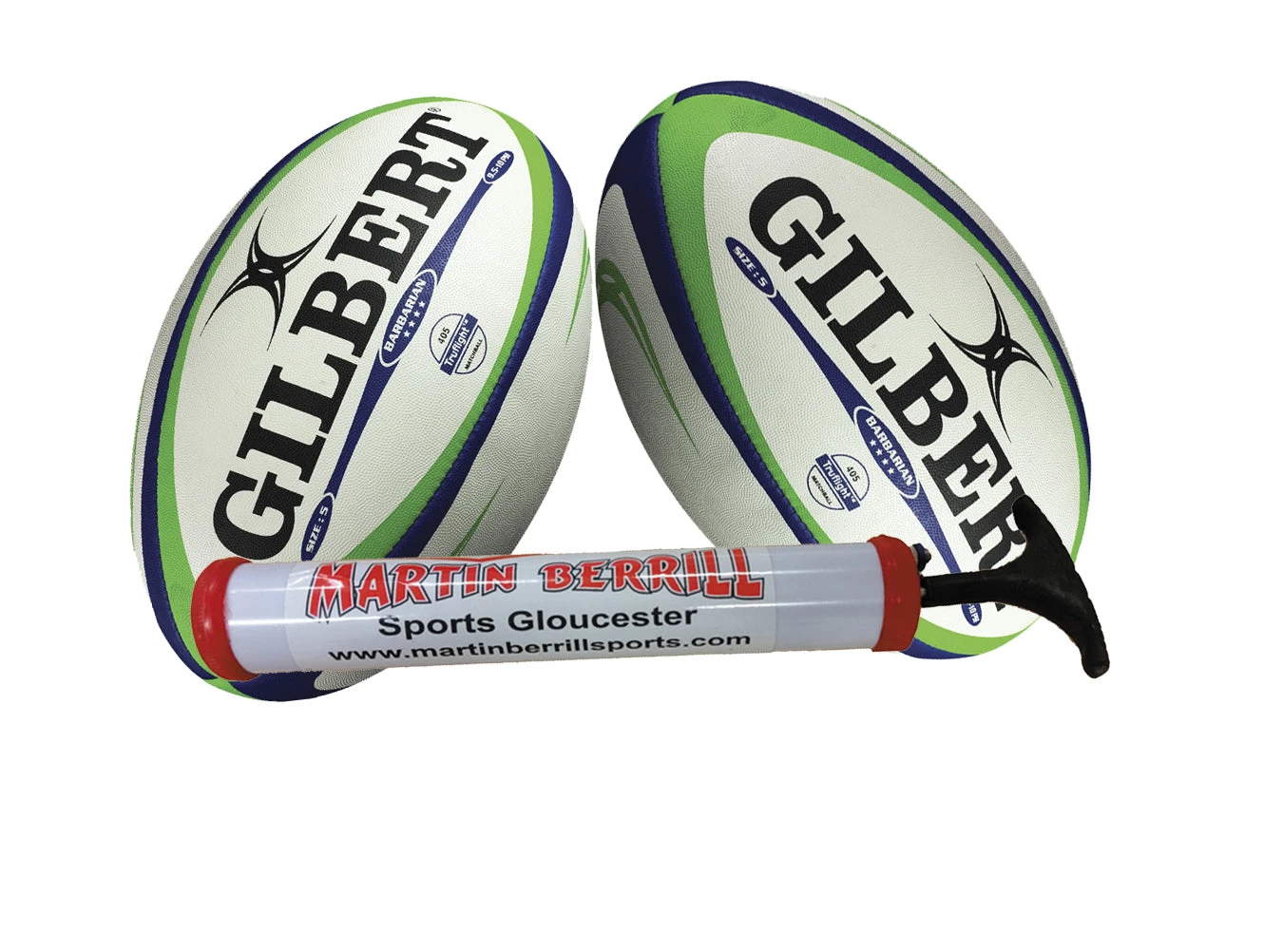 Gilbert Barbarian Match Rugby Ball Twin Pack With Hand Pump 1 Gilbert Barbarian Match Rugby Ball Twin Pack With Hand Pump