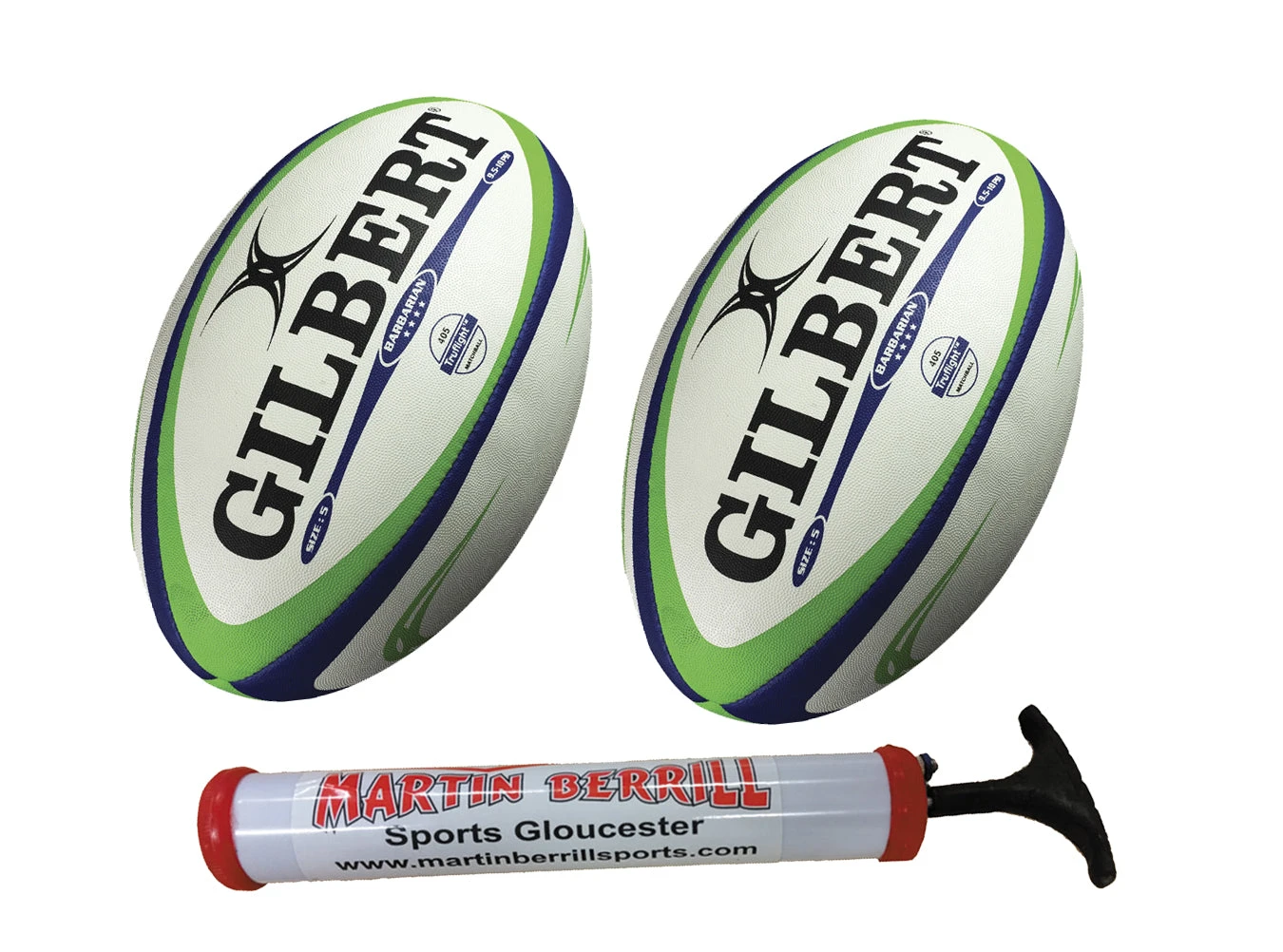 Gilbert Barbarian Match Rugby Ball Twin Pack With Hand Pump 2 Gilbert Barbarian Match Rugby Ball Twin Pack With Hand Pump - Image 2