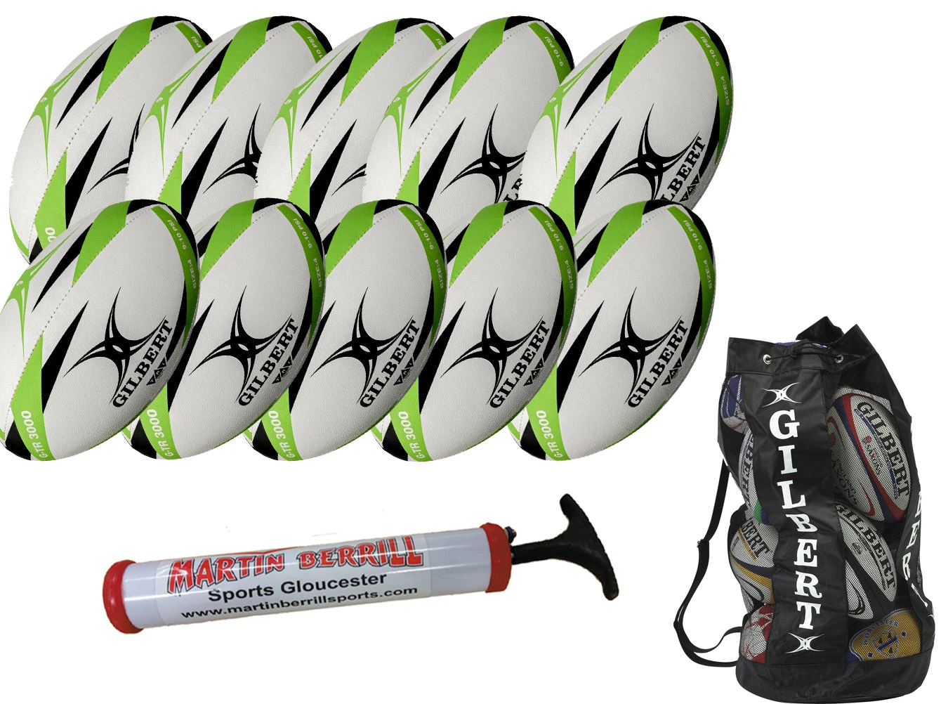 Gilbert G-TR3000 Ten Pack With Hand Pump & Ball Bag 2 Gilbert G-TR3000 Ten Pack With Hand Pump & Ball Bag - Image 2