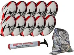 Gilbert G-TR3000 Ten Pack With Hand Pump & Mesh Ball Sack -Ball Sports Shop GTR3000 RED 201