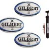 Gilbert Omega Rugby Ball Triple Pack With Hand Pump