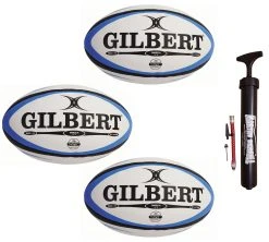Gilbert Omega Rugby Ball Triple Pack With Hand Pump